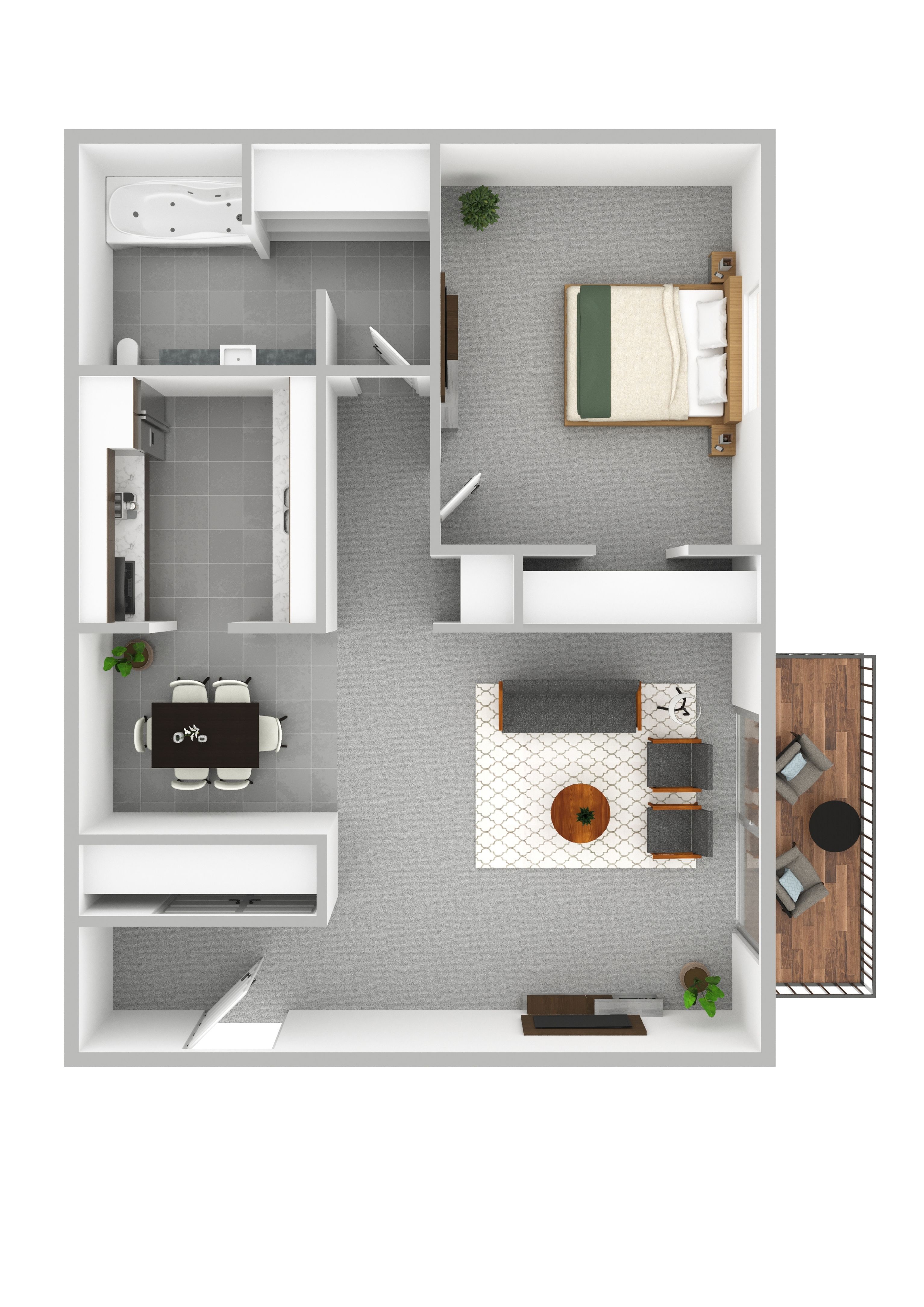 Floor plan for 1 bed, 1 bath, 858 sqft